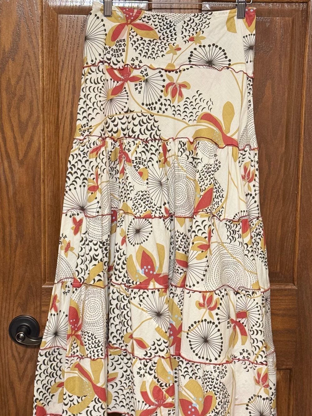 Pre-owned Size XS BLISS Cream Floral Tiered Maxi Skirt